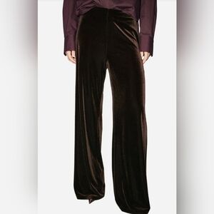 Mango Brown Velvet Wide-Leg Pants